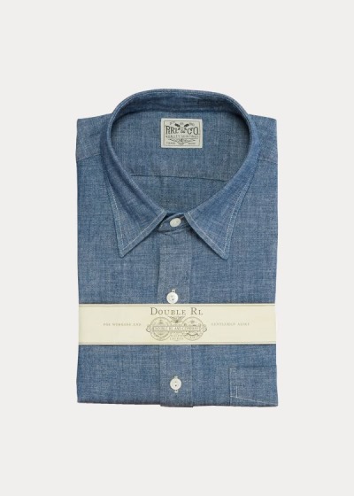 Camisa Ralph Lauren Hombre Azules - Slim-Fit Cotton Chambray - QCFGS9541